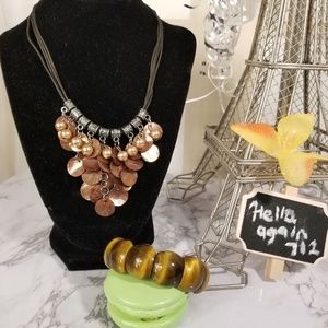 Lustrous Copper Shell Necklace & TigerEye bracelet